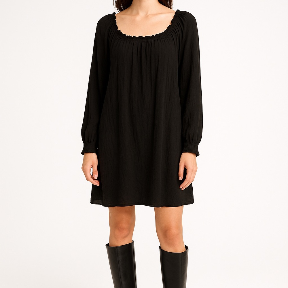LOFT Black Long-Sleeve Peasant Dress – Size M – NWT